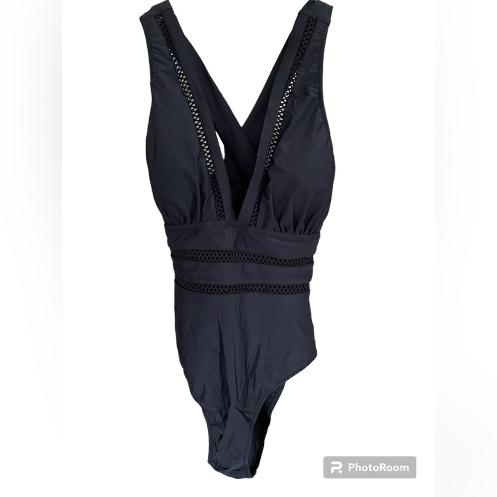 TEMPT ME one piece swimsuit, deep V neck, mesh accents, black, size S, NWT